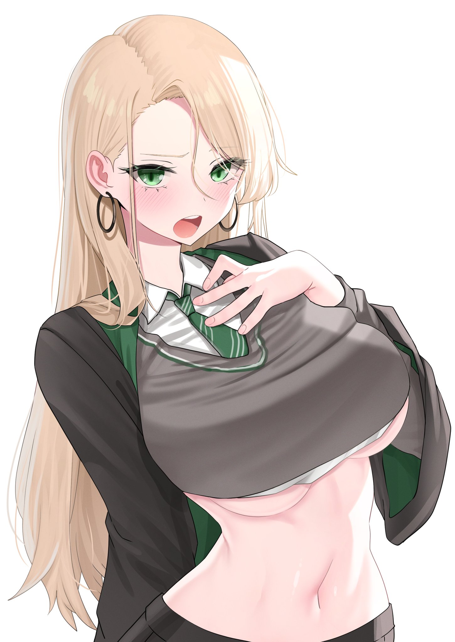 1female, 1girl, 1girls, 1woman, 1women, 2026, alternate version at source, alternate version available, blonde, blonde female, blonde hair, blonde-hair, blonde-haired, blonde-haired female, blush, blush face, blush lines, blushed face, blushing, blushing at viewer, blushing face, blushing female, blushing lines, blushing profusely, clothed, clothed female, clothing, digital, digital art, digital drawing, digital drawing (artwork), digital media, digital media (artwork), draco malfoy, draco malfoy (redteneri), earrings, earrings on ear, eye contact, female focus, female only, female solo, gender bend, gender bending, gender change, gender swap, genderbend, genderbending, genderbent, genderswap, genderswap (mtf), girl solo, girls only, gweda, hand on breast, hand on chest, hands on body, harry potter, harry potter (series), large boobs, large breasts, lifted shirt, lifted up clothing, looking at the viewer, looking at viewer, male to female, more at source, rule 63, rule63, school uniform, schoolgirl, schoolgirl uniform, sexy, sexy body, sexy female, sexy girl, sexy pose, sexy woman, staring at viewer, woman, woman only, woman solo, yellow eyes, yellow eyes female, yellow-eyed female