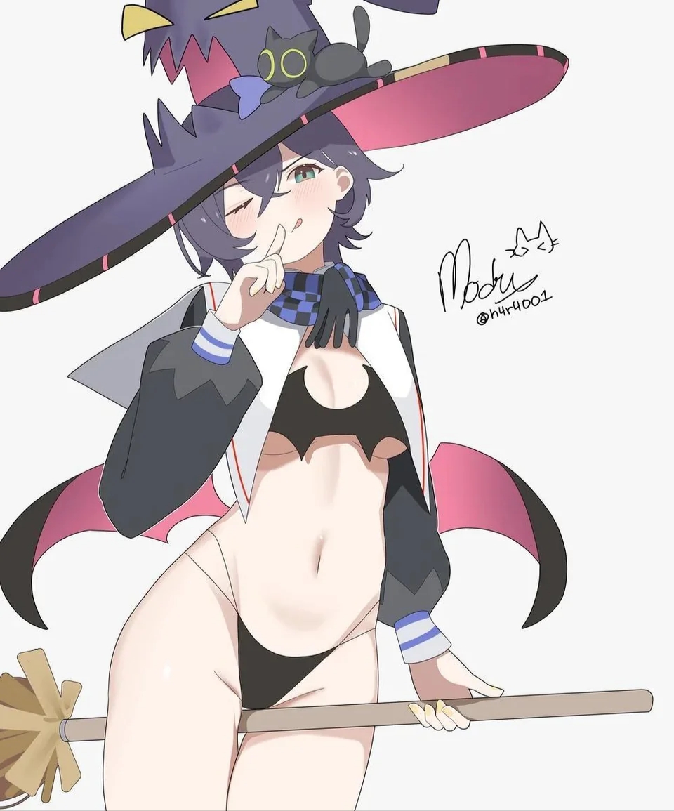 1girl, belle (zenless zone zero), broom, broom riding, long hair, nonsexual, short hair, solo, solo female, solo focus, witch hat, zenless zone zero