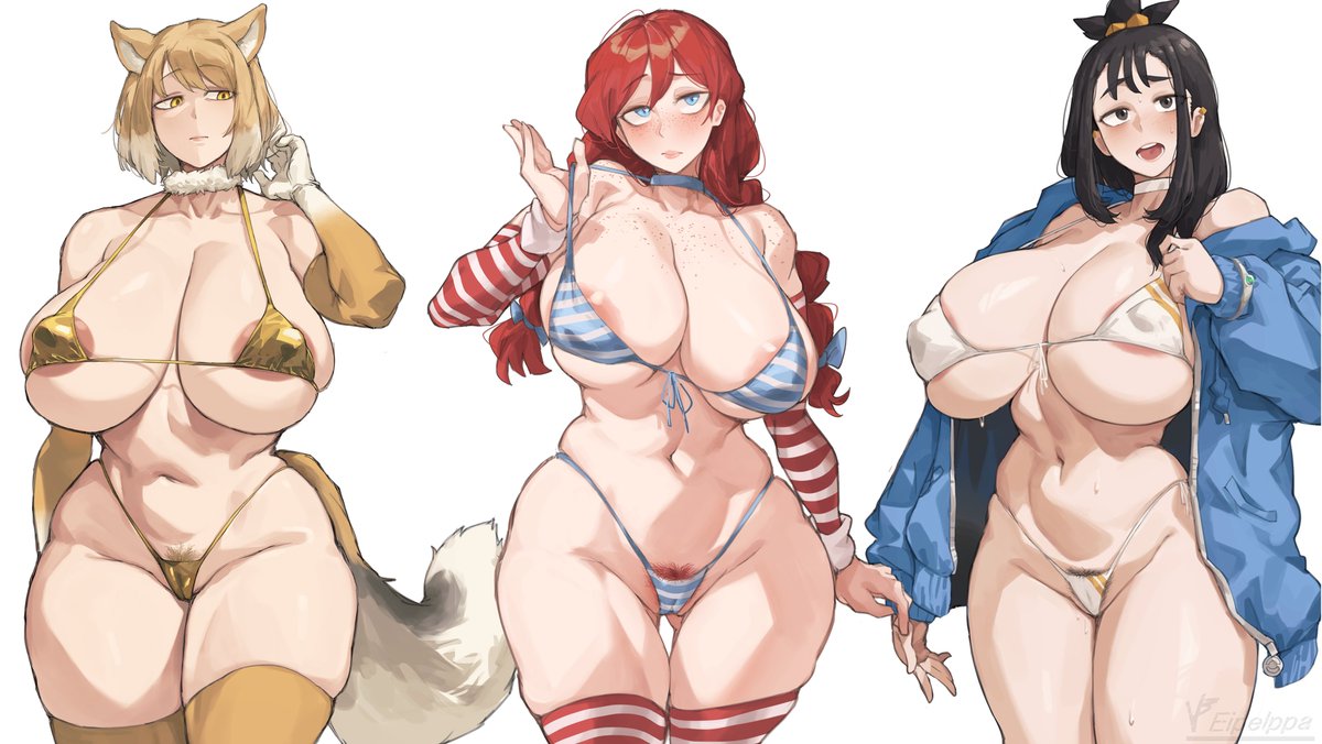 2026, 3girls, areolae, areolae slip, bare shoulders, belly, belly button, bikini, black hair, black hair female, blonde hair, blonde hair female, blue eyes, blue eyes female, blue jacket, boobs, breasts, child bearing hips, choker, crossover, curvy, curvy female, duro (pokemon), eipelppa, fox ears, fox tail, freckles, golden bikini, huge boobs, huge breasts, huge tits, iparupua, jacket, kemono friends, lida (pokemon), mouth open, not ai generated, october (month), open mouth, pale skin, pale skinned female, pokemon, pokemon legends: z-a, pubic hair, redhead, redhead female, sexy, sexy body, simple background, skimpy, skimpy bikini, striped bikini, striped thong, tibetan sand fox (kemono friends), tits, trio, trio female, trio focus, twitter, twitter link, wendy, wendy thomas, wendy's, white background, white bikini, white choker, yellow eyes, yellow eyes female