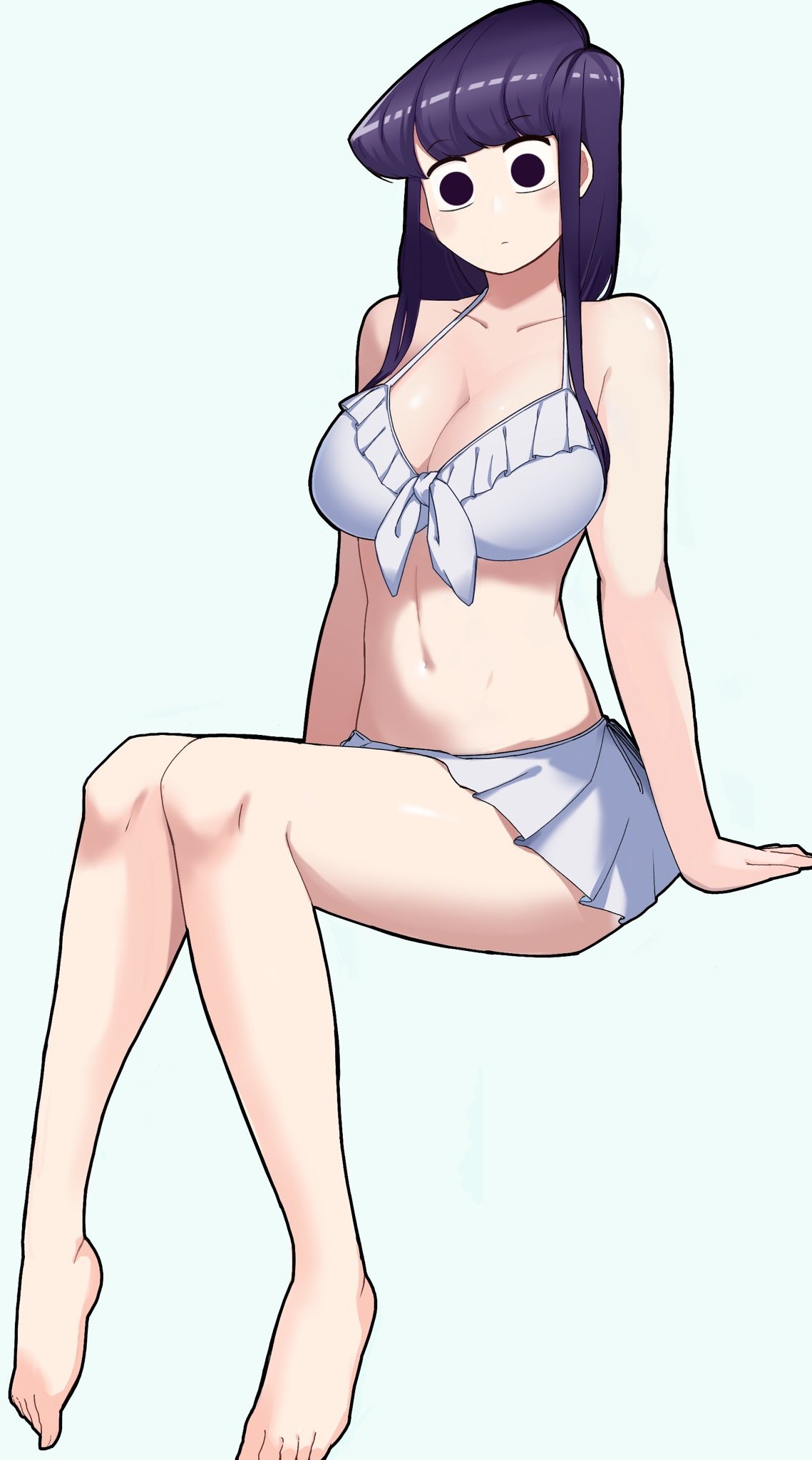 1girls, bare shoulders, bikini, black hair, breasts, female, komi shouko, komi-san wa komyushou desu, long hair, medium breasts, navel, no mouth, open eyes, shocked, shocked expression, solo, swimsuit