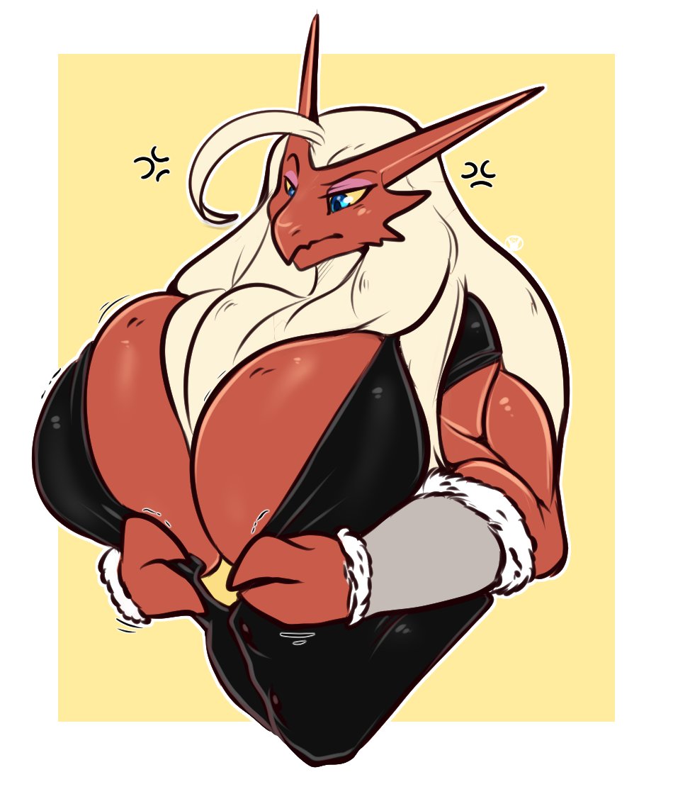 1girls, anger vein, angry, anthro, anthrofied, avian, avian humanoid, bedroom eyes, big breasts, blaziken, blue eyes, breasts, breasts bigger than head, clothed, clothes, clothing, eyebrows, eyelashes, eyeshadow, female, female only, geeflakes, hair, half-closed eyes, huge breasts, humanoid, hyper, hyper breasts, large breasts, long hair, looking at breasts, looking down, muscles, muscular, muscular female, nintendo, pokemon, pokemon (species), red body, red skin, simple background, solo, solo female, tagme, top heavy, wardrobe malfunction, white background, yellow background