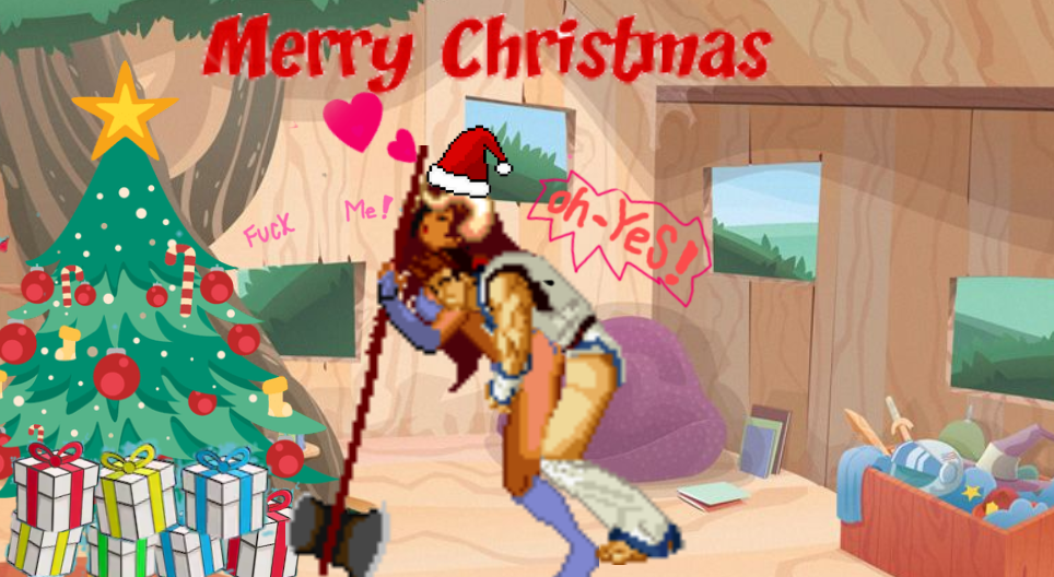 1boy 1girls christmas christmas_tree female furry furry_ears furry_tail karate m.u.g.e.n male santa_hat snk straight weapon