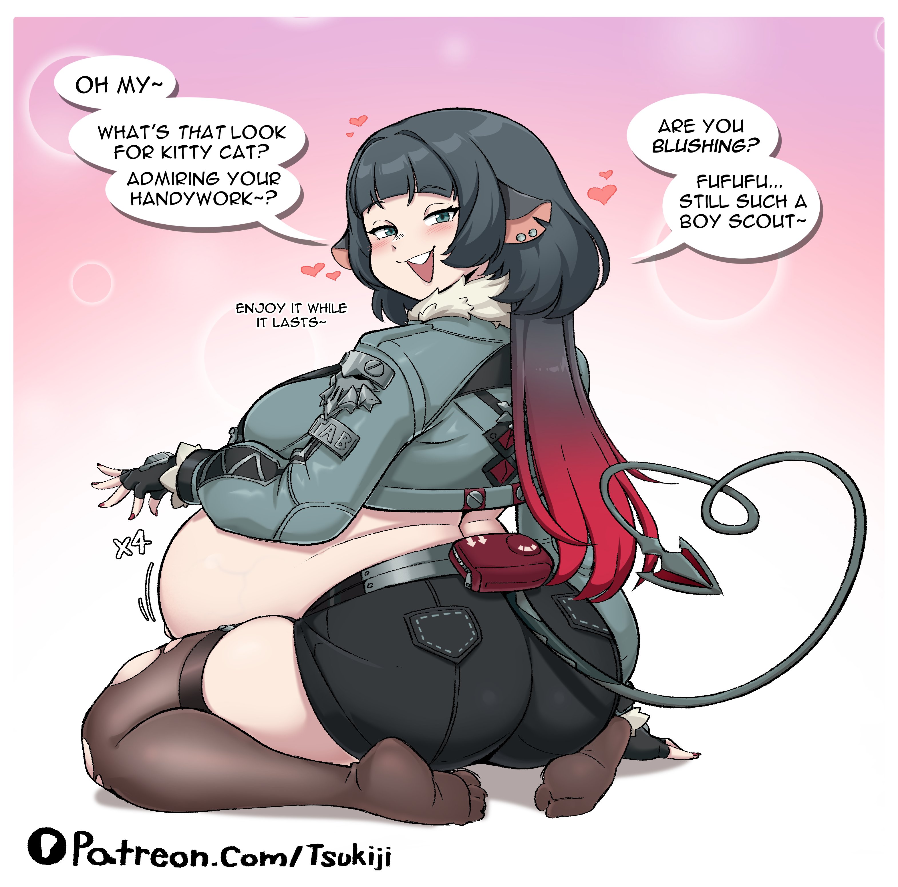 alternate body type, blush, feet, heart, humanoid, implied character, jane doe (zenless zone zero), large ass, large belly, large breasts, nails painted, offscreen character, open mouth, pov, pregnant, red nails, seductive, seth lowell, shortstack, sitting, smile, soles, super belly, tsukiji, wariza, zenless zone zero