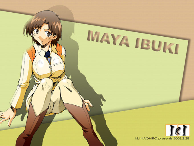 1girls 2008 breasts brown_eyes brown_hair cameltoe clothing erect_nipples erect_nipples_under_clothes female female_only gainax human i&i_naohiro large_breasts light-skinned_female light_skin maya_ibuki neon_genesis_evangelion pantyhose short_hair solo text tights