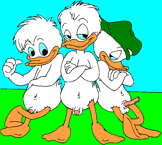 anthro avian bird brothers dewey_duck duck erection furry huey_duck louie_duck male male_only no_humans posing quack_pack