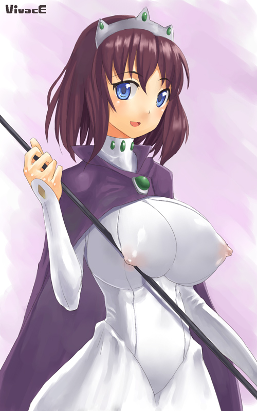 1girls blue_eyes breasts cape clothing dress erect_nipples erect_nipples_under_clothes female henrietta_de_tristain huge_breasts large_breasts nagase_haruhito nipples open_mouth purple_hair see-through short_hair skindentation smile solo tiara zero_no_tsukaima