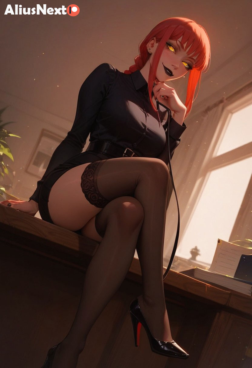 ai generated, chainsaw man, domination, female, female only, goth, heels, makima (chainsaw man), queen, stockings