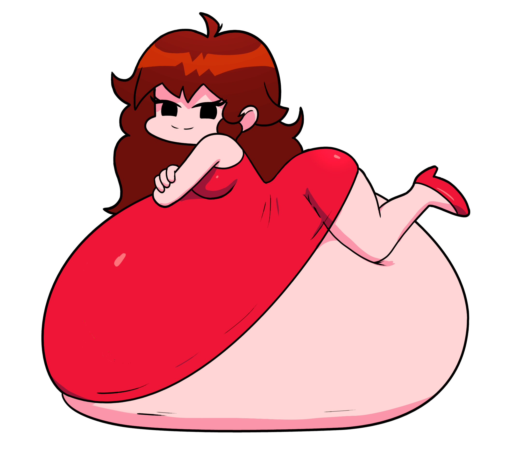 big breasts, breasts, female, friday night funkin, girlfriend (friday night funkin), justapotato, lying on stomach, soft vore, vore, vore belly