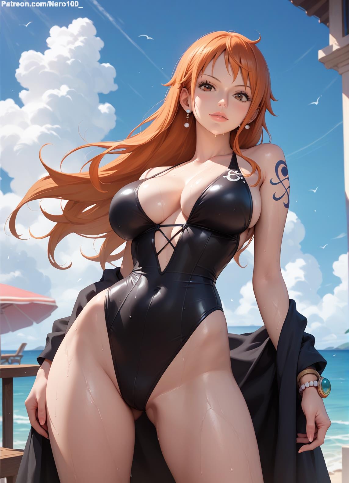 1girls, 2d, ai generated, ass, athletic, athletic female, bare shoulders, belly, big ass, big breasts, breasts, curvy, curvy figure, cute, cute face, detailed, eyelashes, eyeshadow, female, female only, fit, fit female, focus, ginger, ginger hair, high quality, huge breasts, large breasts, legs, light skin, light-skinned female, lips, lipstick, long hair, looking at viewer, makeup, mascara, mature, midriff, nami (one piece), one piece, one-piece swimsuit, orange eyes, orange hair, outdoors, outside, pale skin, pale-skinned female, pool, posing, post-timeskip, sagging breasts, seductive, seductive look, stable diffusion, swimming pool, swimsuit, swimwear, tagme, thick ass, thick butt, thick thighs, thighs, wide hips