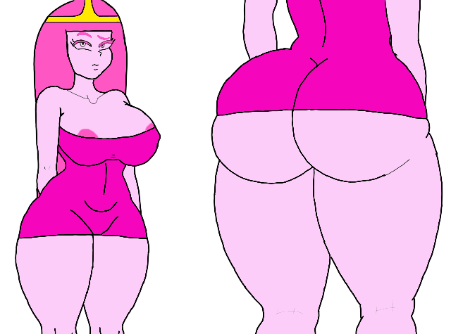 adventure_time artist_etoschok big_ass big_breasts candy_girl cartoon_network fantasy pink_body pink_hair pink_skin princess_bubblegum thick_thighs white_background