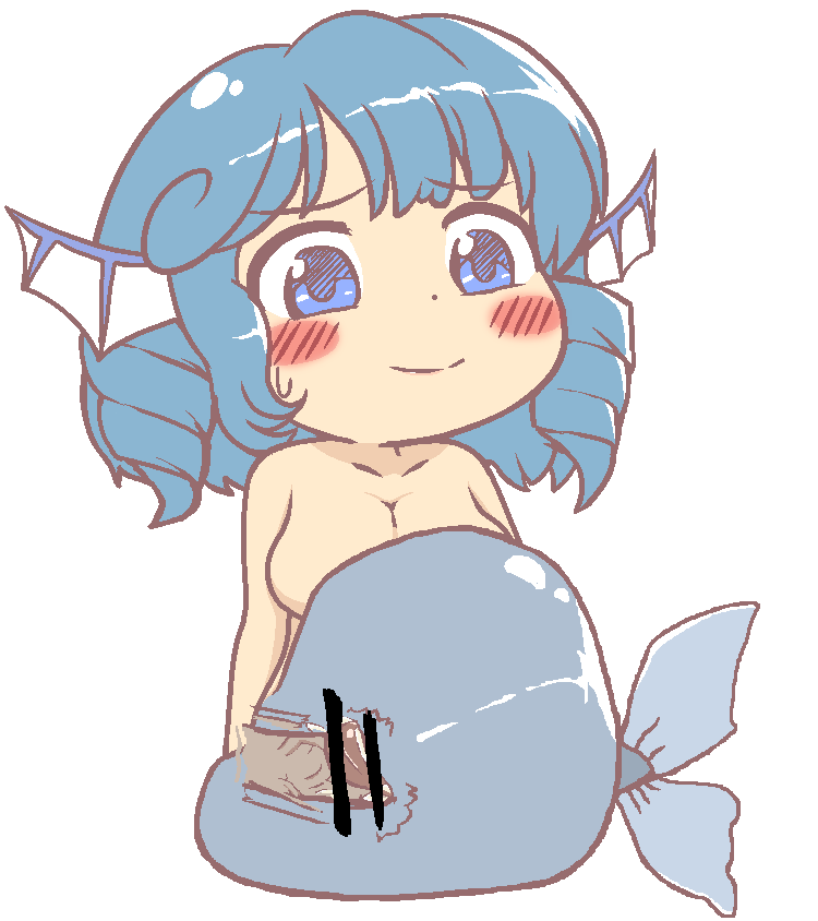 1girls alpha_channel artist_request bar_censor blue_eyes blue_hair blush blush_stickers breasts censor_bar censored censored_genitalia censored_pussy chibi chibi_only chibi_style cleavage collarbone dot_nose drill_hair female gyate_gyate head_fins large_breasts meme mermaid mermaid_girl mermaid_pussy mermaid_tail pussy short_hair smile solo topless topless_female touhou transparent_background twin_drills vagina wakasagihime