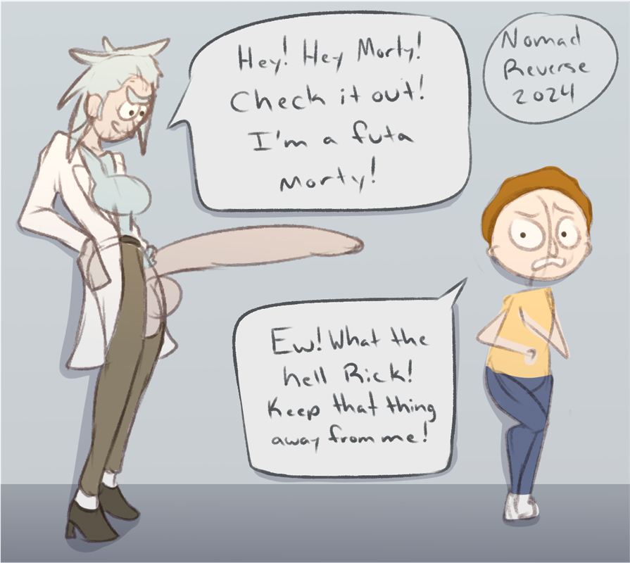 balls big_balls big_penis breasts dialogue futanari huge_cock male male_futanari male_only morty_smith nomad_reverse old old_futanari older_futanari penis rick_and_morty rick_sanchez self-upload self_upload sketch text