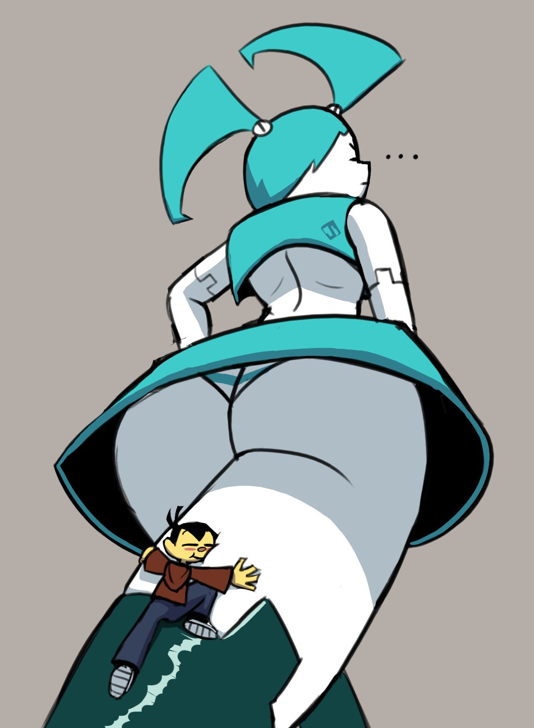 1girl giantess hugging jenny_wakeman lewdssonk macro micro miniguy my_life_as_a_teenage_robot nickelodeon nicktoons sheldon_lee size_difference unaware