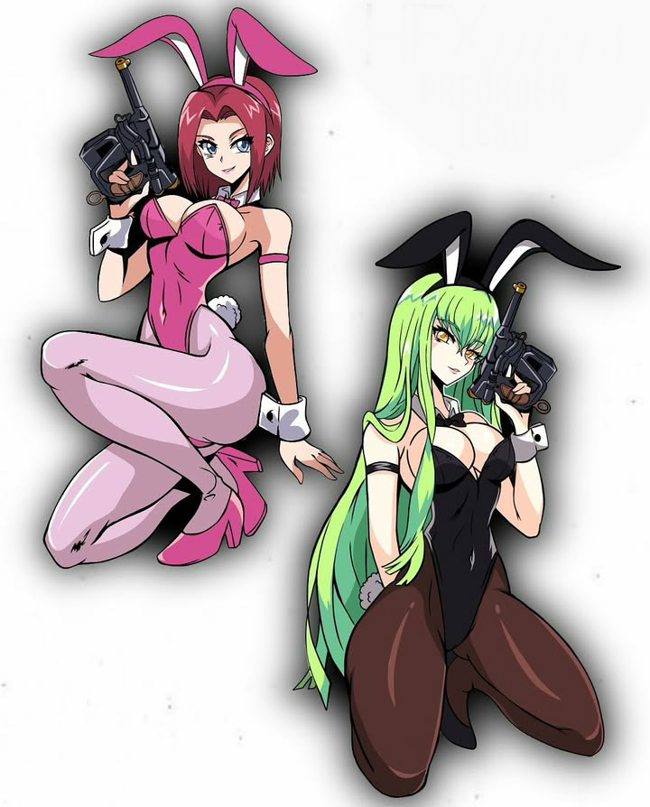 bunny bunny_ears bunny_tail bunnysuit c.c. code_geass green_hair hfxpins kallen_stadtfeld red_hair