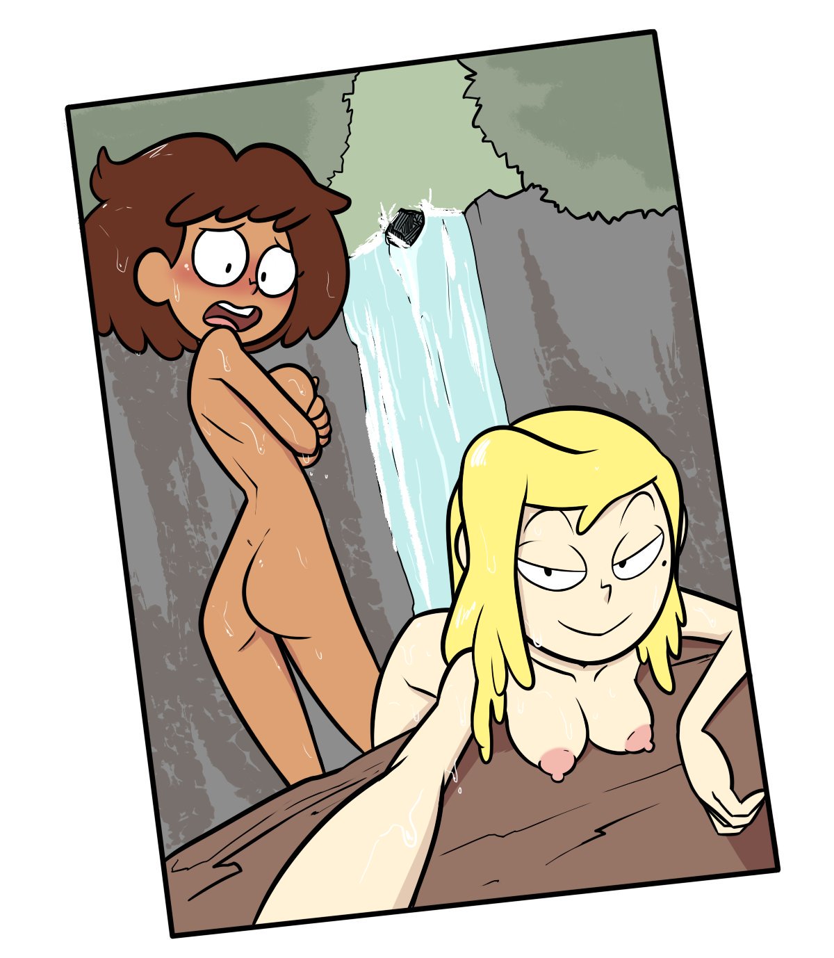 2girls, amphibia, anne boonchuy, asian female, ass, bath, bathing, beauty mark, big breasts, blonde hair, breasts, brown hair, brown skin, chocolate and vanilla, completely nude, curly hair, disney, disney channel, embarrassed, embarrassed nude female, female, female only, interracial, large breasts, light skin, light-skinned female, long hair, looking at viewer, mole, mole under eye, multiple females, multiple girls, naked, nipples, no bra, no panties, nude, nude female, outdoors, pink areola, pink nipples, sasha waybright, selfie, short hair, small breasts, smile, straight hair, teenage female, teenager, terrible the drawfag, thai, waterfall, wet, wet hair, wet skin, white female, young