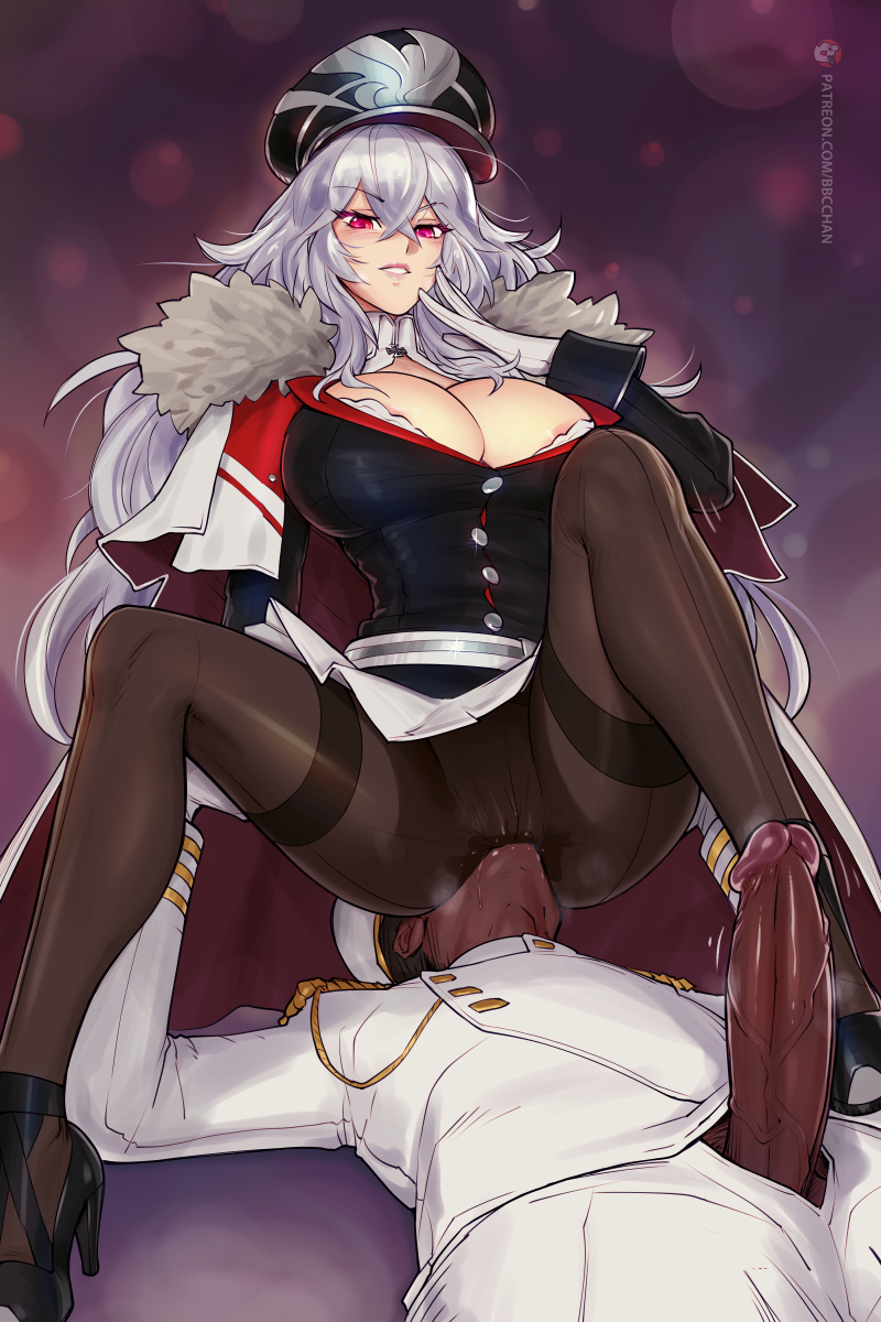 1boy 1girls azur_lane bbc-chan big_breasts big_penis breasts cleavage cunnilingus dark-skinned_male erection facesitting female graf_zeppelin_(azur_lane) large_breasts male oral pantyhose penis straight