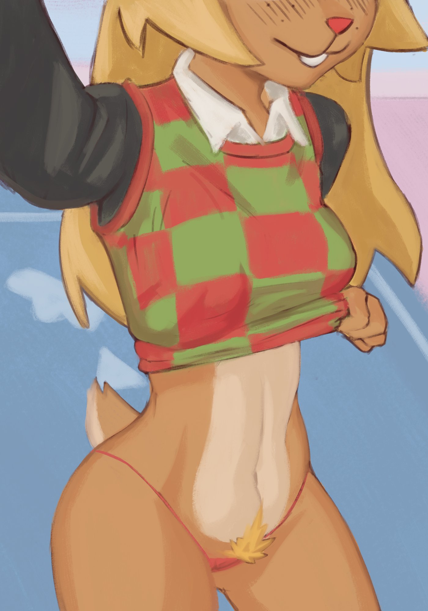 2025, 2d, anthro, antlers, artist request, big ass, big breasts, blush, blush lines, blushing, blushing at viewer, blushing female, deer, deer ears, deer girl, deer tail, deltarune, digital media (artwork), female, female only, furry, hairy pussy, large breasts, legs, mammal, neverknowsdot, noelle holiday, panties, questionable, red panties, selfie, semi nude, suggestive, suggestive look, thin, thin female, thin waist