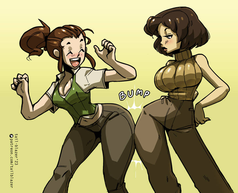 2girls, eli (tail-blazer), female, female only, hip bump, hip to hip, original, original character, sophia (tail-blazer), tagme, tail-blazer