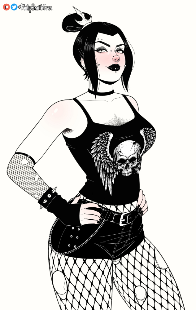 avatar the last airbender, azula, choker, female, female only, fingerless gloves, fully clothed, goth, goth girl, gothified, hairy armpits, jewelry, modern clothes, pale skin, philipsmitheros, piercings, stockings, tank top, thick thighs