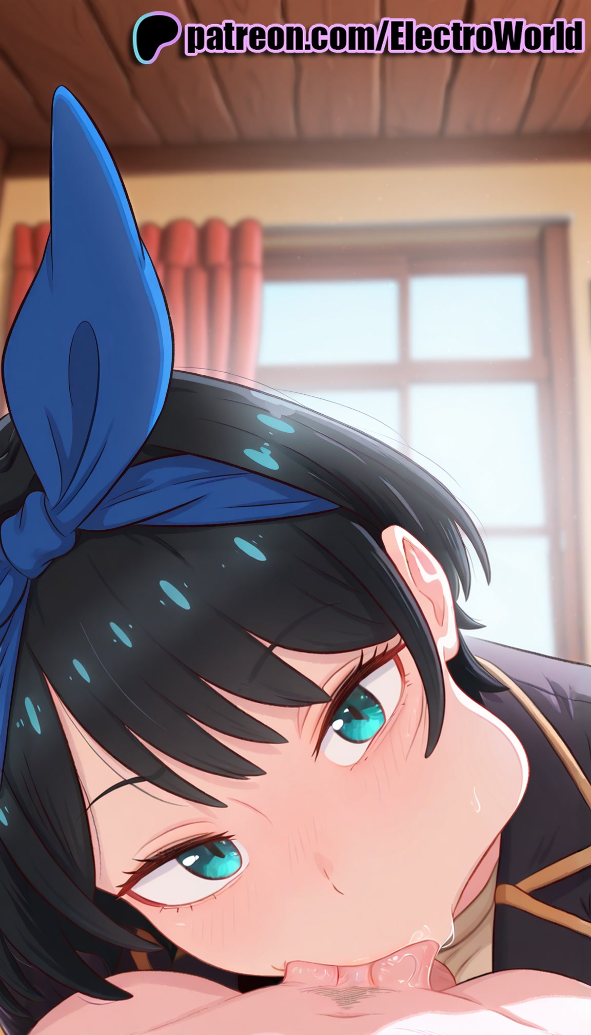 1girls, 2025, ai generated, artist name, black hair, blowjob, blowjob face, blue hairband, blurry, blurry background, blurry foreground, blush, cheek bulge, depth of field, electroworld, fellatio, female, hi res, high quality, high resolution, highres, indoors, kanojo okarishimasu, licking, oral, oral sex, patreon, patreon username, sarashina ruka, short hair, stable diffusion, straight, sucking, sweat, tongue, tongue out, watermark