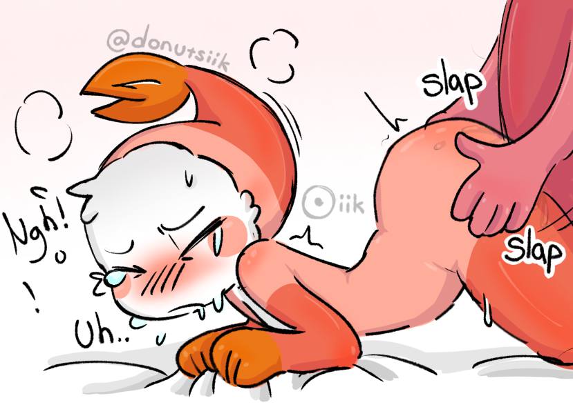 dandy's world, doggy style, donutsiik, male only, onomatopoeia, shrimpo (dandy's world), simple background, sprout (dandy's world), tagme, tears