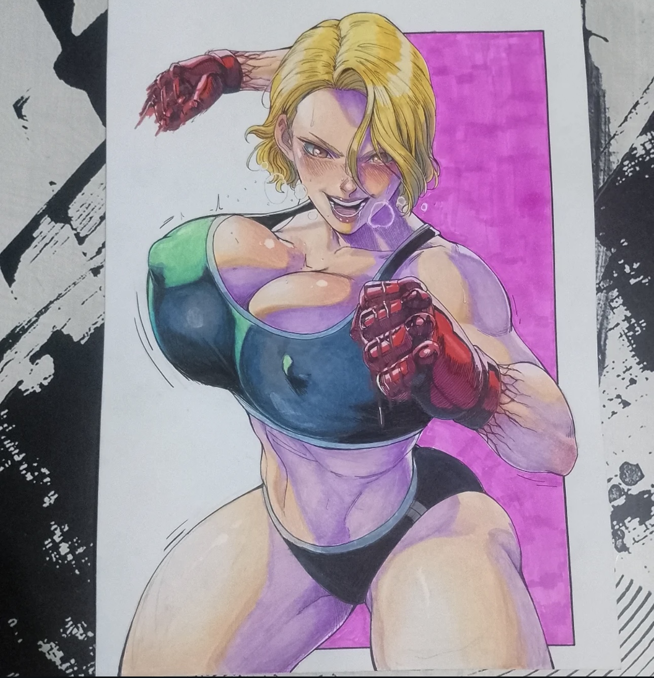 1girls, big breasts, big thighs, blonde hair, breasts, female, hand drawn, huge breasts, large breasts, massive breasts, massive thighs, nero undead, neroundead, sazanami kuina, thick thighs, tougen anki