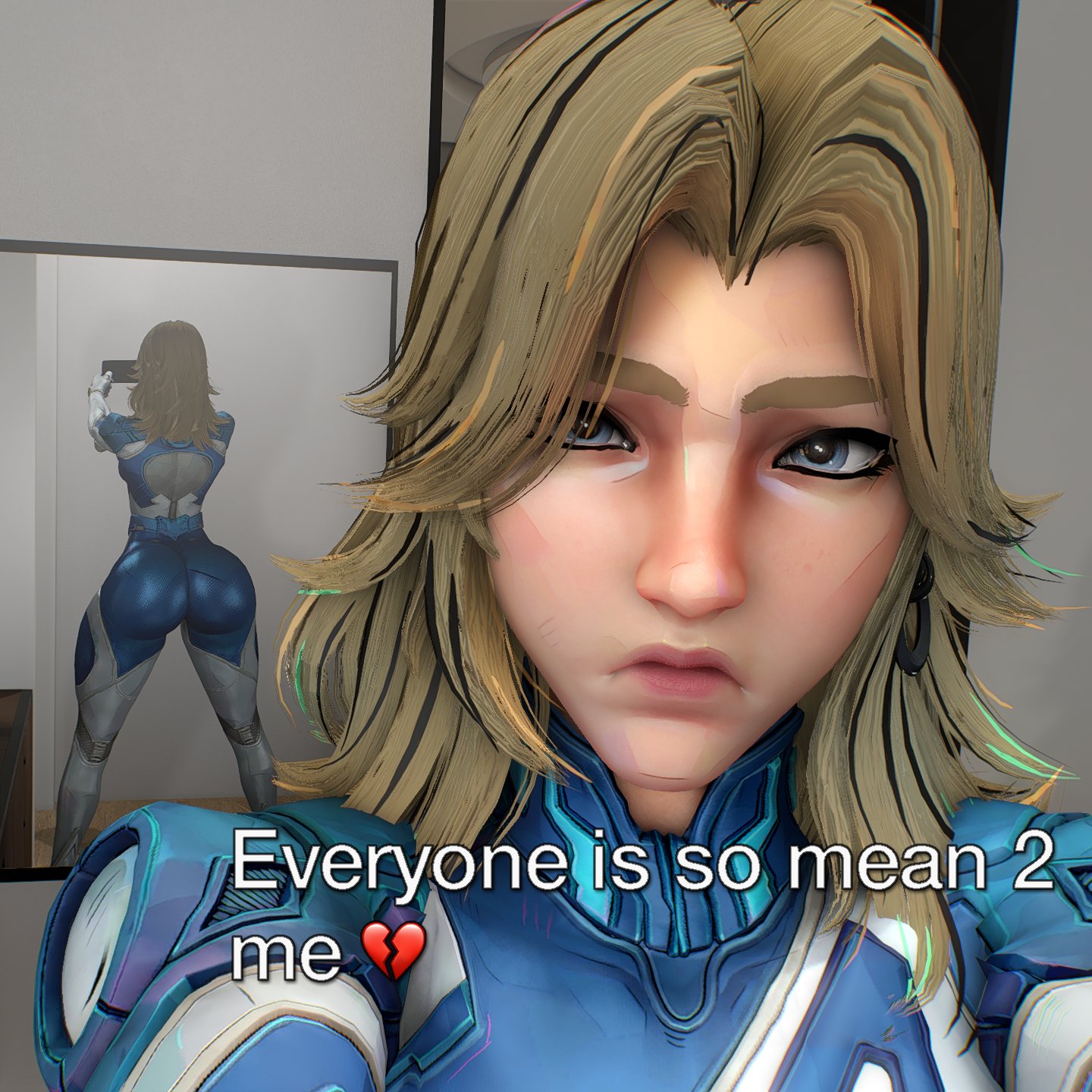 1girls, 3d, almightypatty, ass, bodysuit, everyone is so mean 2 me, female, female only, gigantic ass, huge ass, human, invisible woman, invisible woman (marvel rivals), marvel, marvel comics, marvel rivals, selfie, solo, solo female, standing, sue storm, tagme, text
