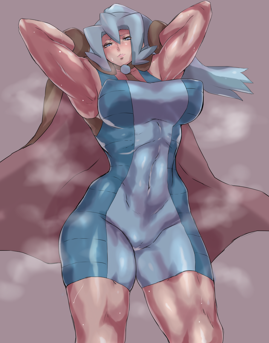 abs clair_(pokemon) gym_leader huge_breasts human human_only muscular_female naughty_face nintendo pokemon pokemon_gsc seductive thick_thighs uya_(yurukah)