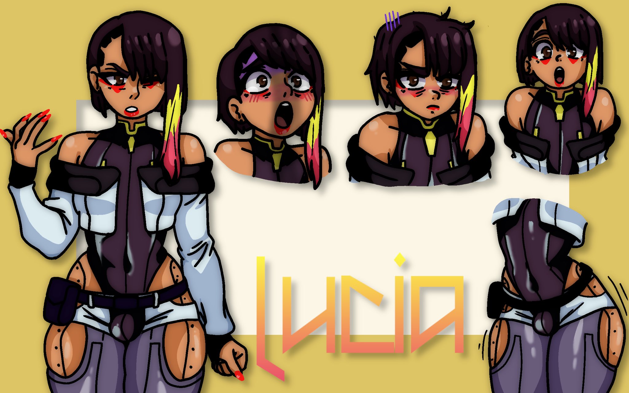 broth nsfw, bulge, bulge through clothing, character tf, cybernetics, cyberpunk 2077, cyberpunk: edgerunners, david martinez (edgerunners), femboy, lucyna kushinada, post-transformation, transformation, trap, wide hips