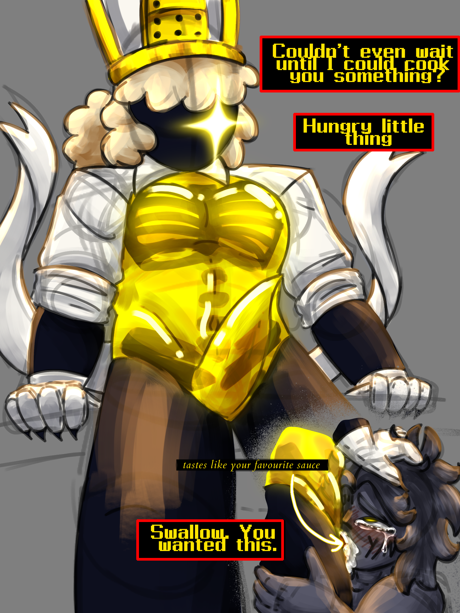 1boy, 1eggs, 1eggs (rotten foodlings), 1other, 1x1x1x1, 1x1x1x1 (forsaken), ambiguous gender, blowjob, chef, chef hat, cook, cum in mouth, dirty talk, forsaken (roblox), male, roblox, roblox game, robloxian, self upload, sparks artz, tagme, tears, y/n, yellow body