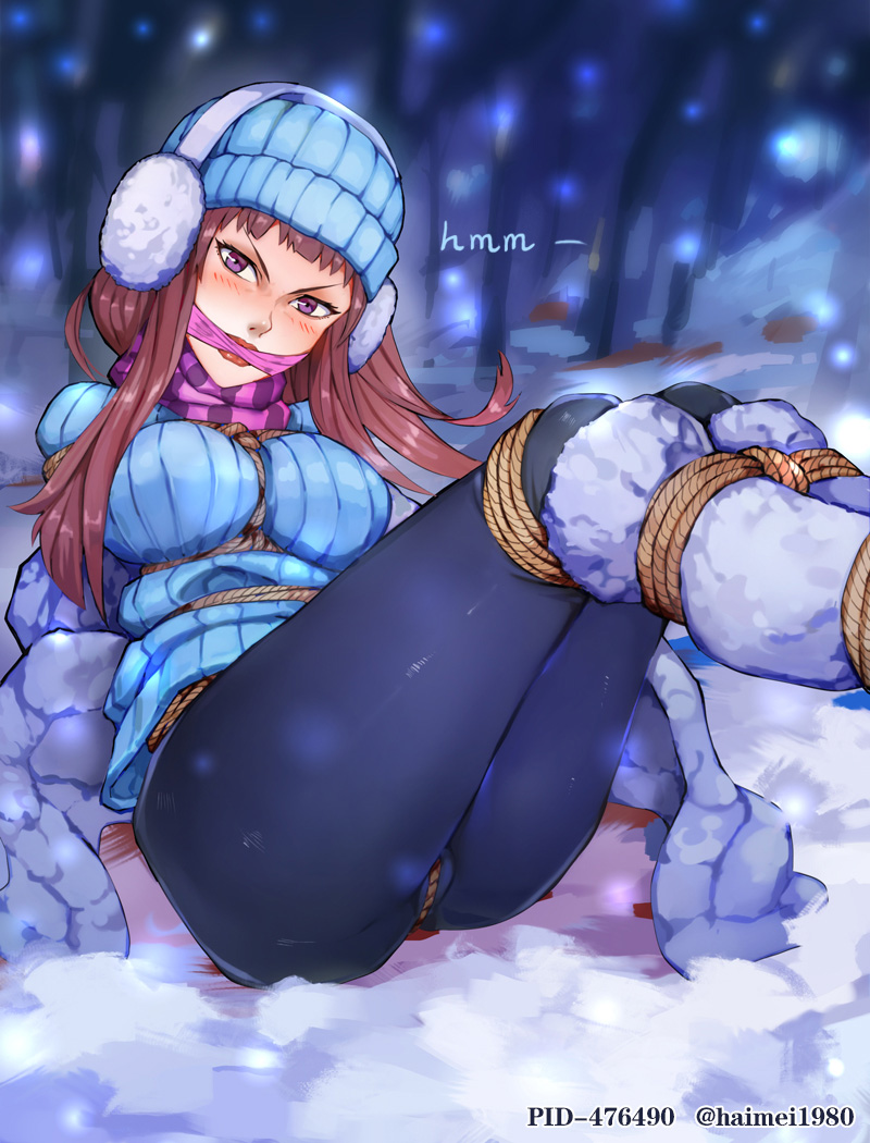 alternate_hair_color bondage breasts clothed earmuffs fully_clothed fur_coat haimei1980 league_of_legends snow_day_syndra snowdown_showdown_series syndra