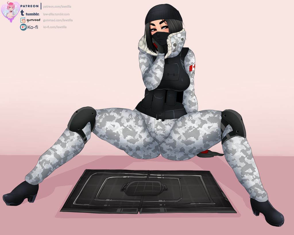 1girls, ass, beanie, big ass, blush, bulletproof vest, camouflage, female, female only, frost (rainbow six), fully clothed, law-zilla, rainbow six, rainbow six siege, sitting, solo, tagme, tom clancy