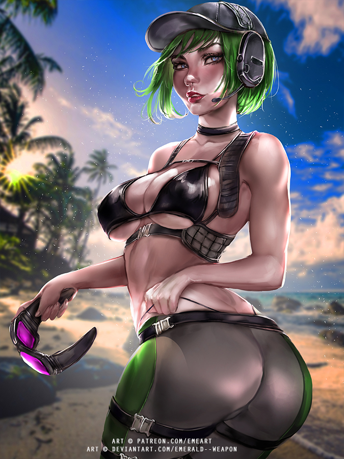 1girls, ass, bra, ela (rainbow six), emerald weapon (artist), female, green hair, rainbow six, rainbow six siege, tagme, tits, tom clancy