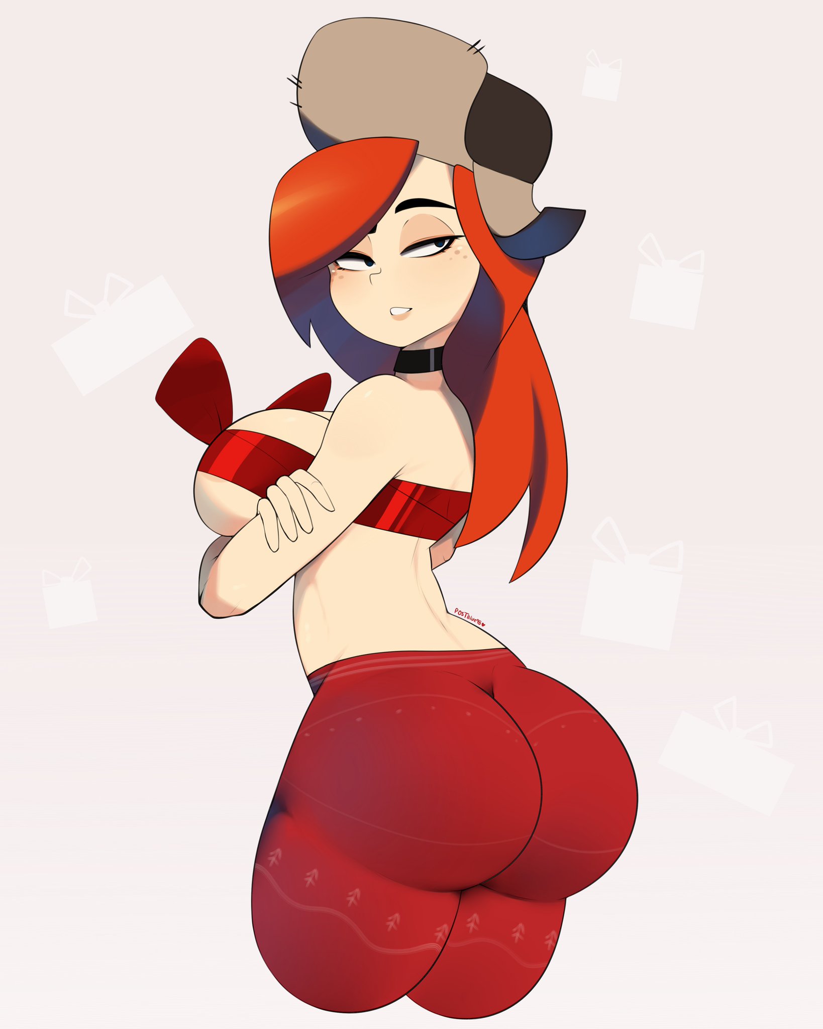1girls, 2d, artist name, ass, breasts, choker, christmas, crossed arms, disney, disney channel, disney xd, female, female only, freckles, gravity falls, half-closed eyes, hat, huge ass, human, human only, humanoid, jpeg, light skin, light-skinned female, looking at viewer, looking back, pale skin, pale-skinned female, postblue98, red hair, red head, ribbon, simple background, solid color background, solo, standing, teasing, thick thighs, thighs, watermark, wendy corduroy, white female, wide hips