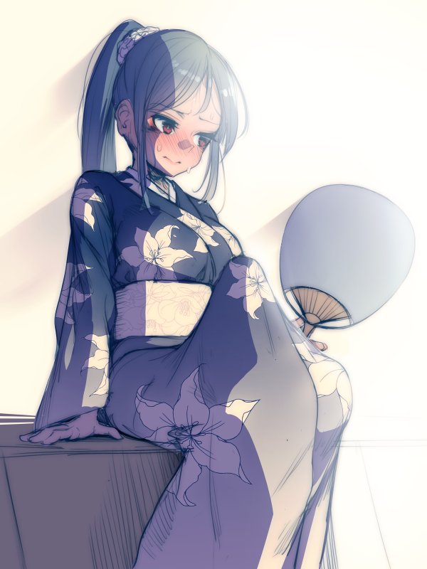 1futa, big penis, blush, breasts, bulge, censored, dickgirl, embarrassed, erection, erection under clothes, futa only, futanari, huge cock, intersex, kimono, penis, penis under clothes, solo, tenting, yana (nekoarashi)