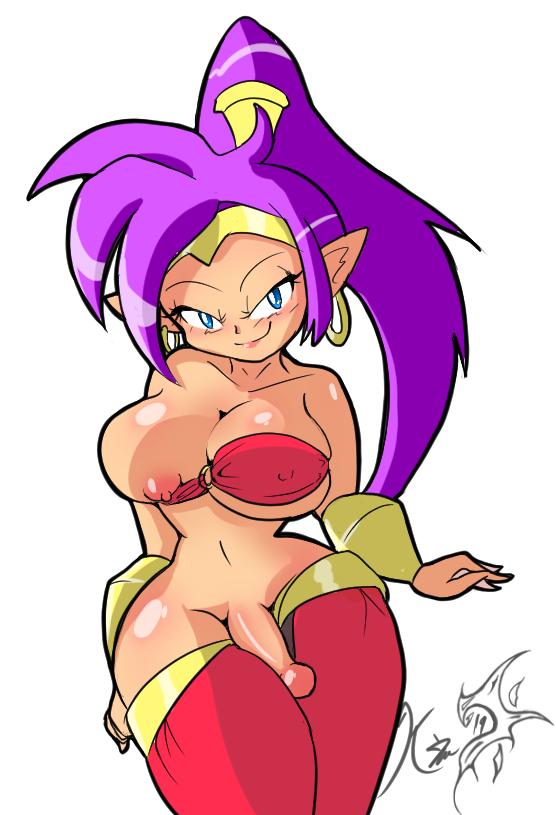 1futa 2020 areolae breasts clothing dickgirl futa_only futanari intersex kei-waza penis purple_hair semi-erect shantae shantae_(character) smooth_skin tan_skin undressing white_background