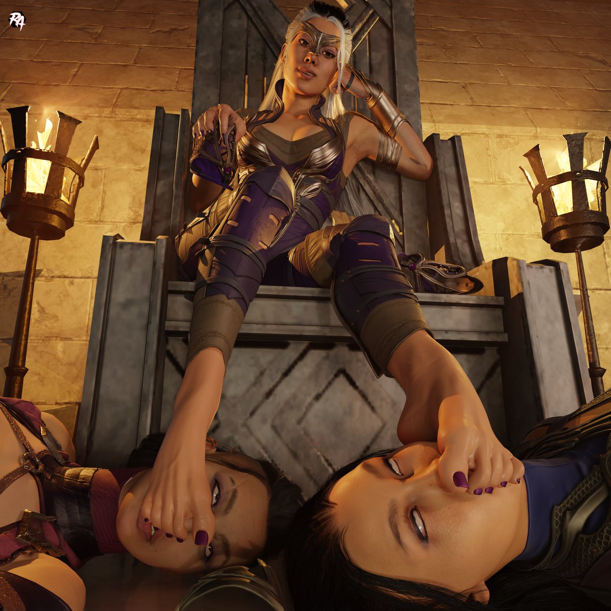 3d, 3d (artwork), 3girls, age difference, barefoot, dominant, domination, feet, female, female only, foot fetish, foot focus, foot lick, foot on face, footstool, incest, kitana, mature, mature female, mileena, milf, mortal kombat, mother and daughter, purple toenails, queen, royalty, ryona-ashi, sandals, sindel, sisters, smelling feet, smelly feet, soles, tagme, throne, toenail polish, toes, younger female, yuri