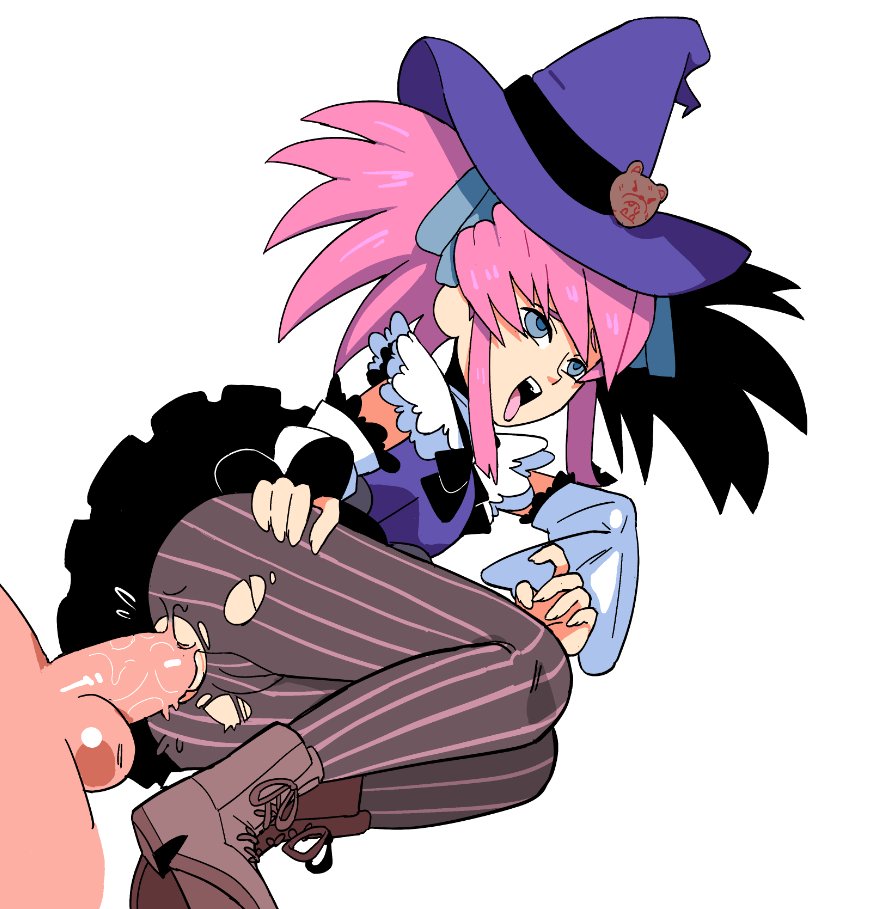 1boy 1girls 1her00 anal anal_sex cameltoe clothed female female_focus hair human on_side pantyhose penetration penis pink_hair presea_combatir tales_of_(series) tales_of_symphonia tongue tongue_out torn_clothes video_games witch_hat