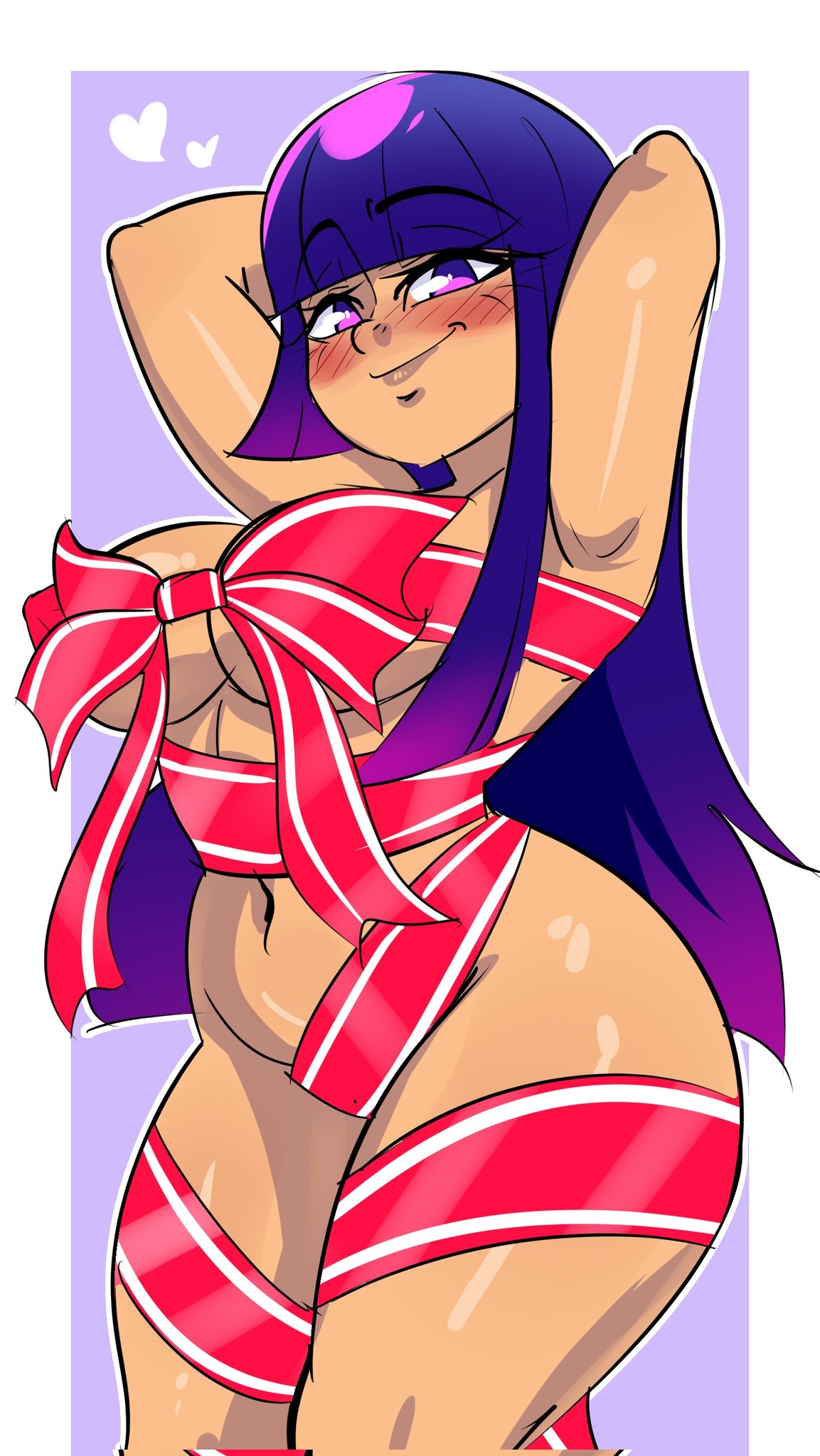 ass, big ass, big breasts, big butt, big thighs, big titties, blush, breasts, curvaceous, curvaceous female, curvaceous figure, curvy, curvy figure, curvy hips, female, female focus, female only, gifting self, glitch techs, long hair, miko kubota, pdoro, purple hair