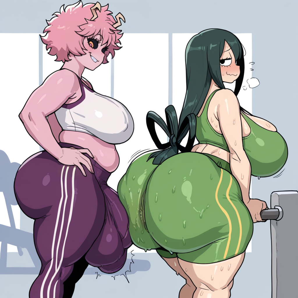 1futa 1girls ai_assisted ai_generated anus anus_visible_through_clothes big_ass big_breasts female futa_on_female futanari huge_anus huge_ass huge_balls huge_breasts huge_cock hyper_ass intersex kalagod massive_ass massive_breasts mina_ashido my_hero_academia tagme thick_thighs tsuyu_asui wide_hips