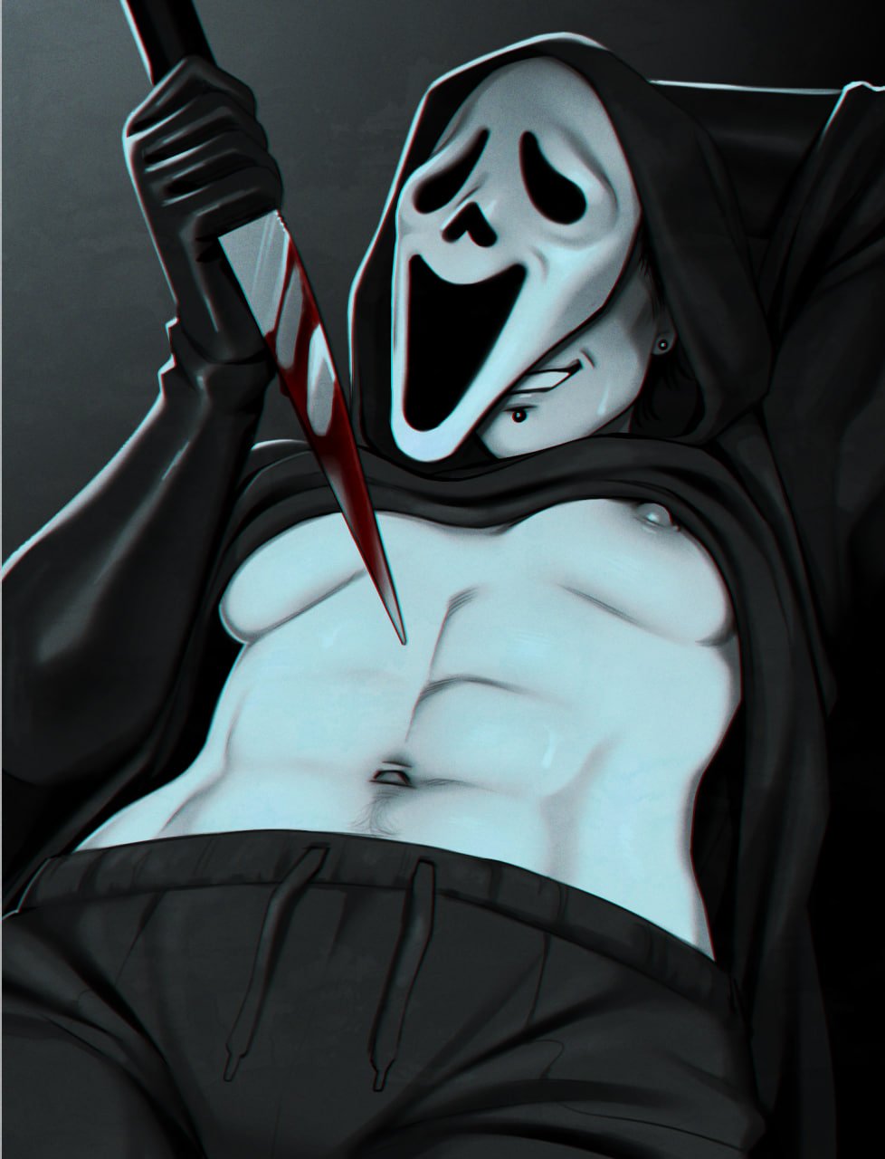 1girls, abs, breast peek, breasts, breasts out, dead by daylight, female, female ghostface, genderswap, genderswap (mtf), ghostface, knife, mask, masked, masked female, medium breasts, muscular, muscular female, nipple slip, nipples outside, nsfwzhenya, perky breasts, perky nipples, pinup, rule 63, scream (franchise), shirt lift, shirt open, shirt up, small breasts