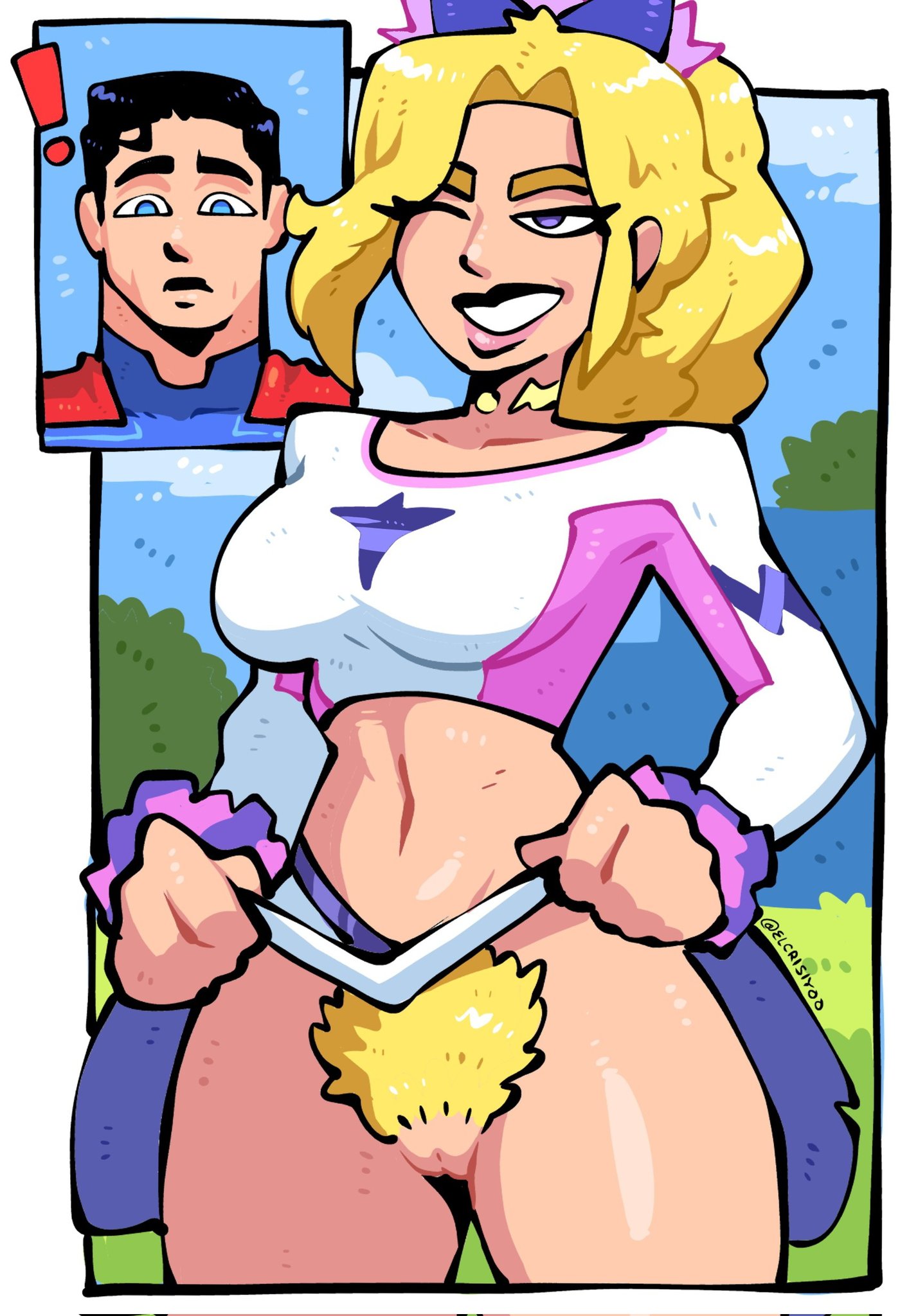 ass, big ass, big breasts, big butt, big thighs, big titties, breasts, cheerleader, crisiyotron, curvaceous, curvaceous female, curvaceous figure, curvy, curvy figure, curvy hips, dc comics, dcu, elcrisiyoo, epic games, excessive pubic hair, female, female focus, flashing, flashing pussy, fortnite, fortnite: battle royale, haylee skye (fortnite), pubic hair, pussy, superman, superman (dcu), superman (series), yellow hair