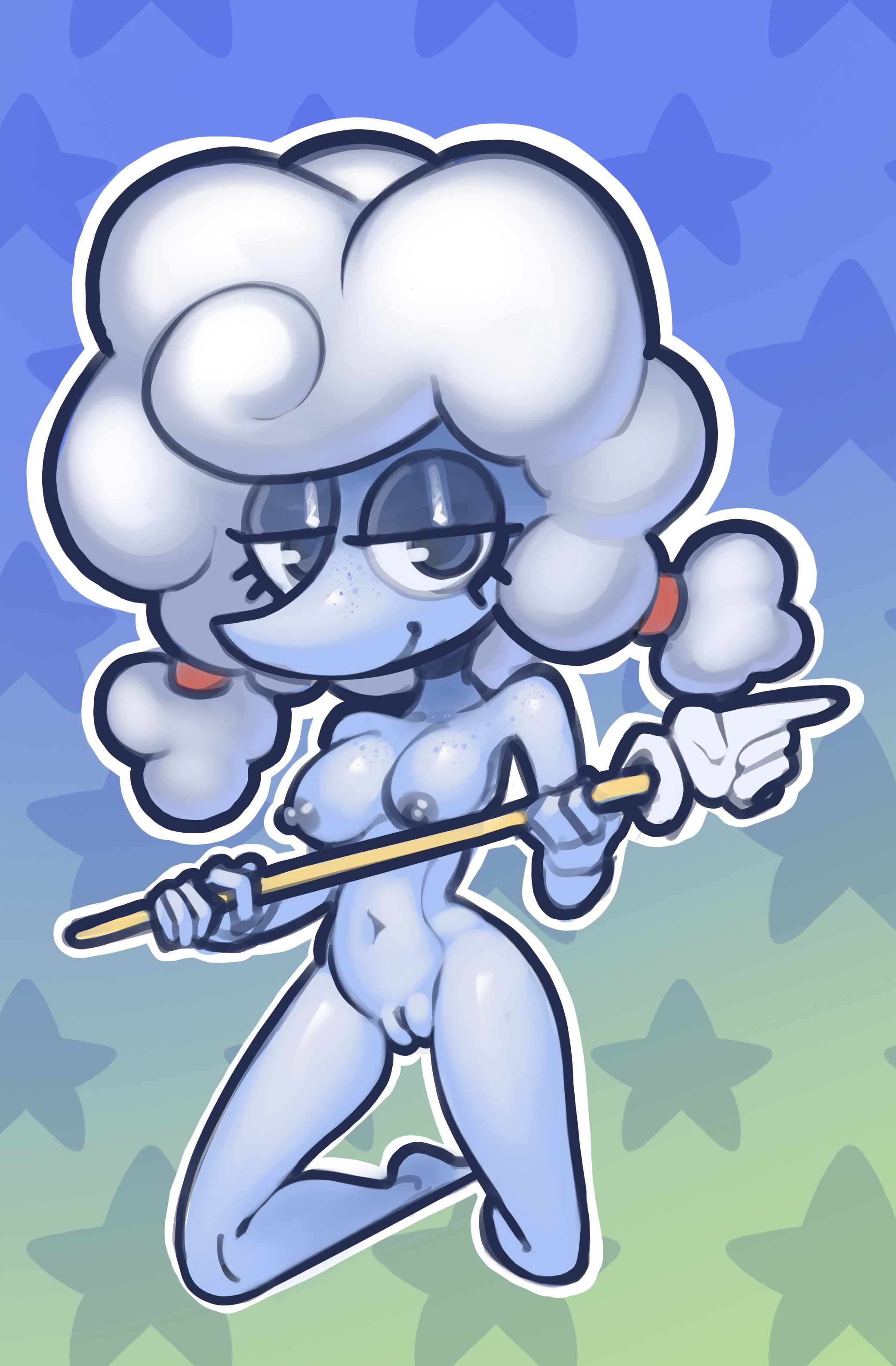 1girls, blue skin, deltarune, deltarune chapter 3, elnina (deltarune), female, female only, freckles, fully nude, michbonar, solo, undertale (series), white hair