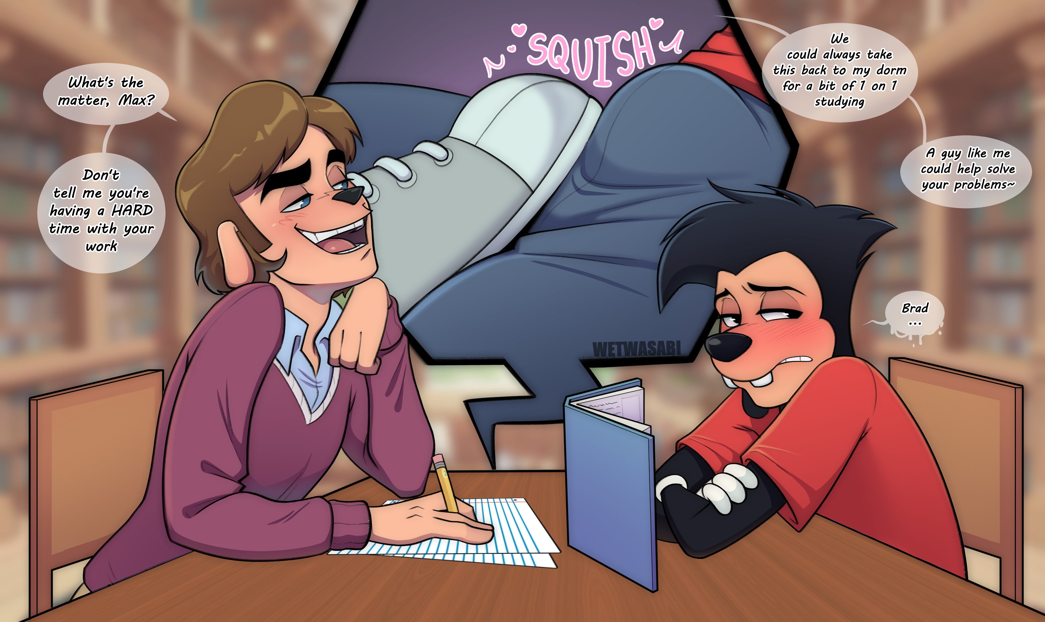 2boys, a goofy movie, an extremely goofy movie, boner, boner in pants, boy on boy, bradley uppercrust iii, bulge, bulge through clothing, dominant, dominant male, domination, erect penis, erection, erection under clothes, erection under clothing, footjob, footjob over clothes, footjob with one foot, furry, furry male, furry only, gay, gay domination, gay male, gay sex, imminent sex, male, male only, maledom, malesub, max goof, penis, penis under clothes, submissive, submissive male, wetwasabi, yaoi