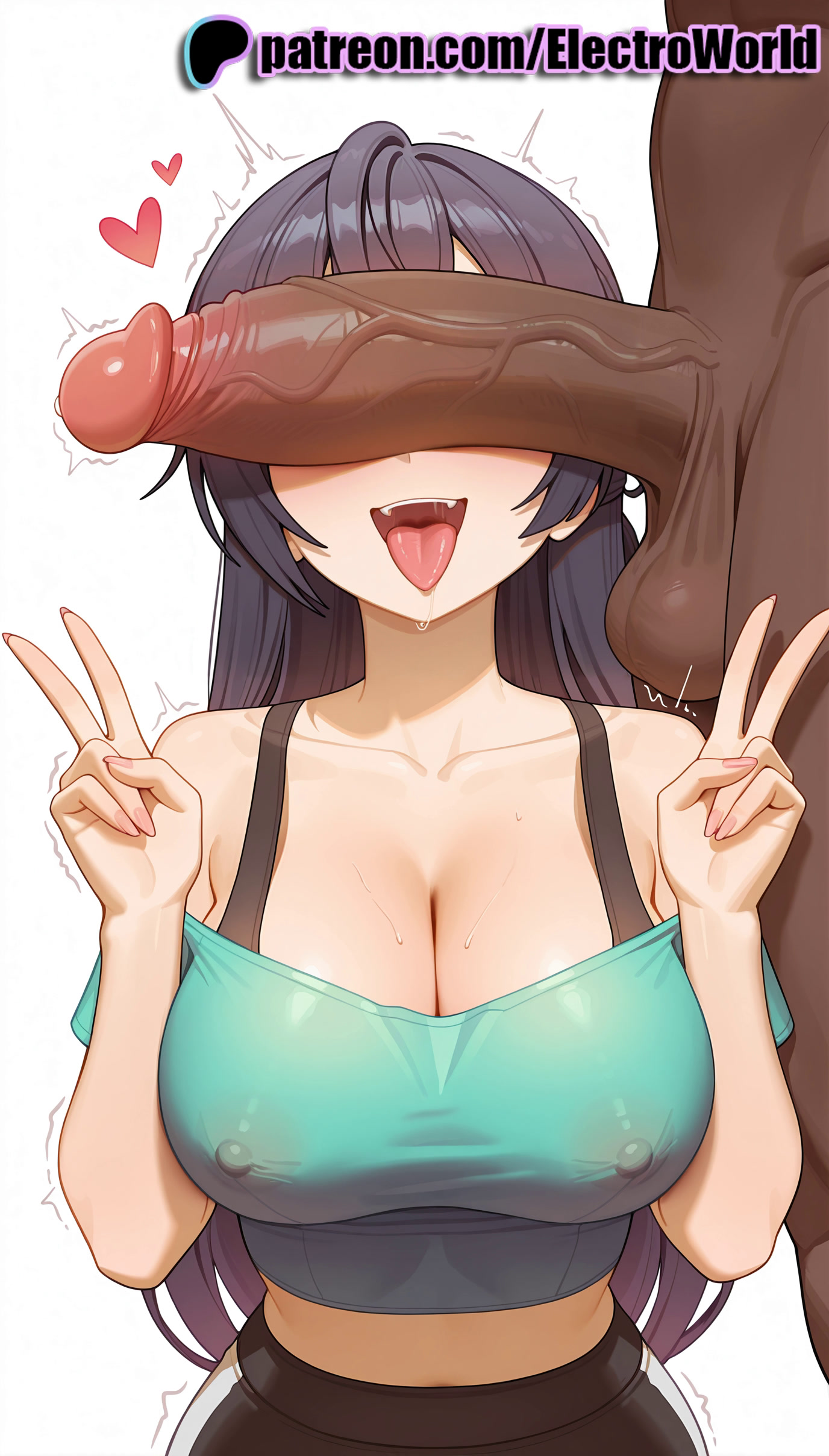 1boy, 1girls, 2025, ai generated, artist name, balls, blue nails, breasts, bust, chest, cock, covered nipples, cum, dark skin, dark-skinned male, dick, double v, electroworld, erection, female, foreskin, head out of frame, hi res, high quality, high resolution, highres, horse penis, huge cock, interracial, large balls, large penis, large testicles, licking, long hair, male, mosaic censoring, motion lines, nail polish, patreon, patreon username, penis, penis awe, penis on face, precum, purple nails, spaghetti strap, stable diffusion, straight, suou yuki, testicles, tokidoki bosotto russian de dereru tonari no alya-san, tongue, tongue out, transparent background, trembling, twitching, twitching penis, uncensored, uncircumcised, v, veins, veiny penis, w, watermark