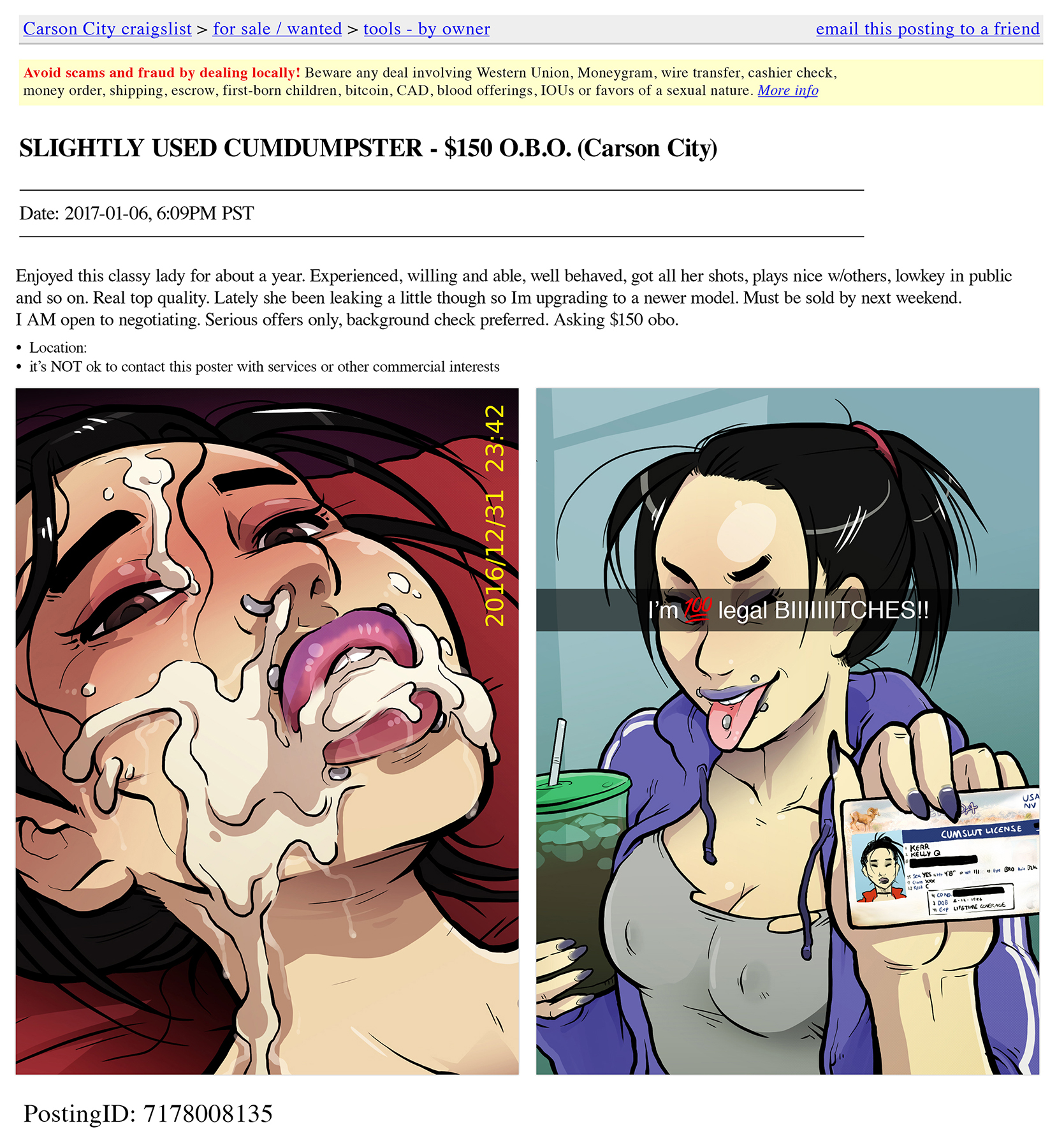 1girls, bimbo, black hair, breasts, cum, cum in mouth, cum on face, cum out nose, cumdump, female, half-closed eyes, human, human only, light skin, light-skinned female, looking at viewer, misogyny, nose piercing, piercing, sparrow (artist), text, tongue piercing, yellow-skinned asian