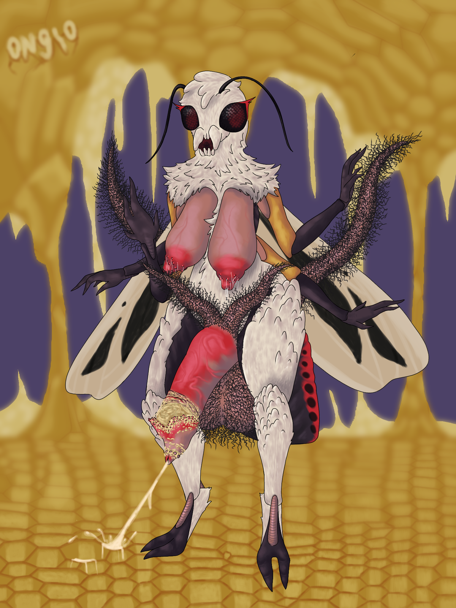 4 arms, abstract background, anthro, balls, breasts, compound eyes, cum, ejaculation, excessive pubic hair, excessive smegma, exoskeleton, female, fluffy, fluffy balls, fluffy body, furry, furry female, futa only, futanari, hairy balls, insect girl, insect wings, insects, intersex, milf, monster, monster girl, moth, multi arm, multi limb, oc, ongio, original character, pubes, pubic hair, saggy balls, saggy boobs, saggy breasts, self upload, smegma, smegmafied cum, solo, veiny breasts