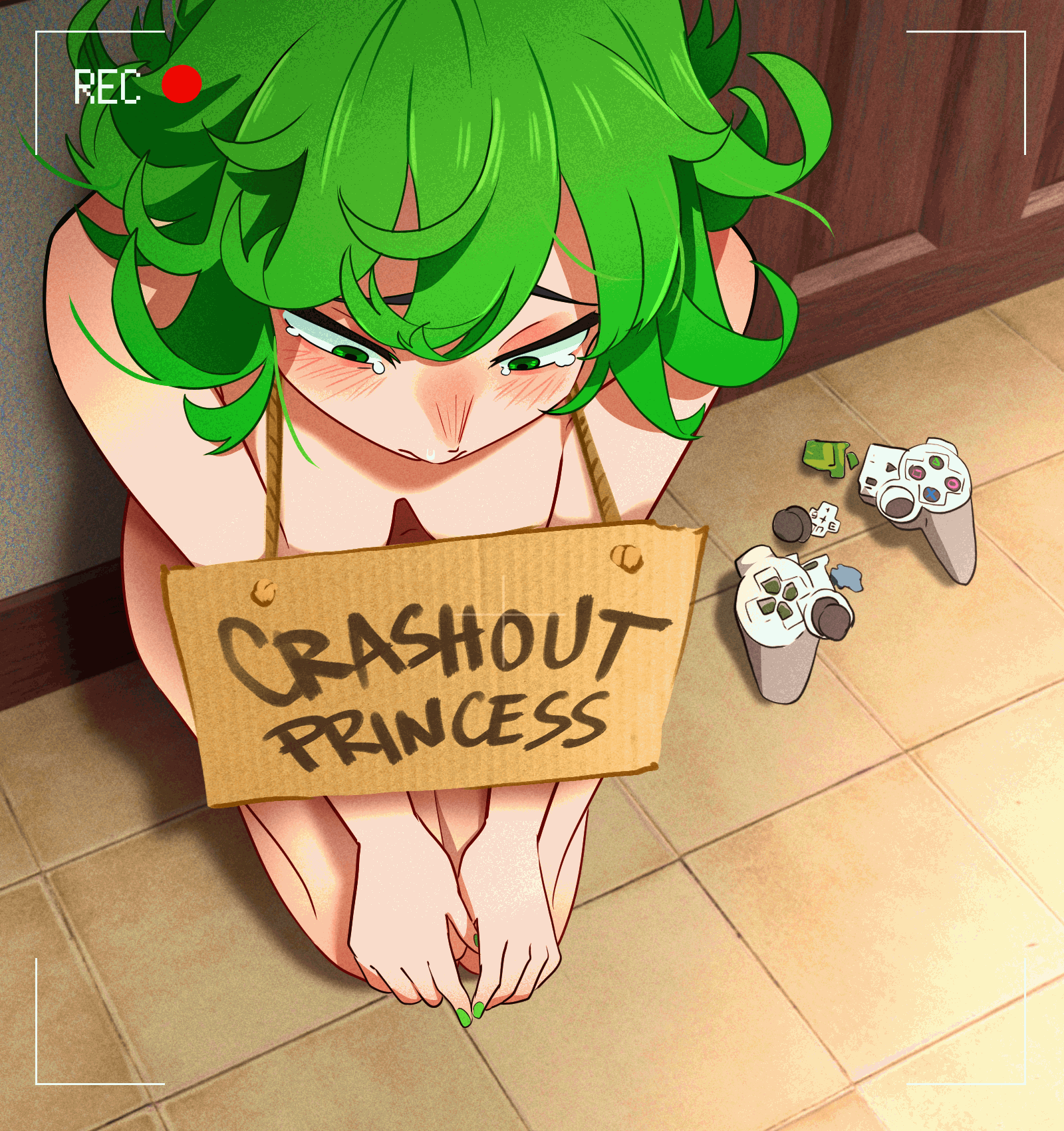 animated, animated gif, completely nude, completely nude female, green eyes, green hair, green nails, humiliation, khyleri, one-punch man, punishment, recording, tagme, tatsumaki