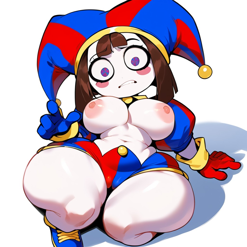 ai_generated big_ass big_breasts big_butt brax_(artist) jester jester_hat pomni pomni_(the_amazing_digital_circus) shortstack smaller_female the_amazing_digital_circus torn_clothes white_skin wide_hips