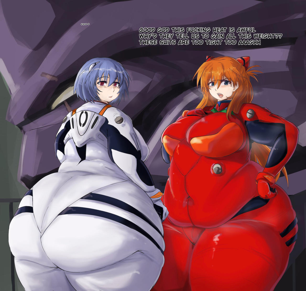 ass, asuka langley sohryu, bbw, belly overhang, big ass, big belly, big butt, big female, blush, chubby, chubby female, embarrassed, fat, fat ass, fat female, fat fetish, fatty, female, giantess, huge ass, huge butt, large ass, large butt, large female, mini giantess, morbidly obese, morbidly obese female, neon genesis evangelion, obese, obese female, overweight, overweight female, pig, plump, pork chop, rei ayanami, text, thick thighs, tubby, weight gain